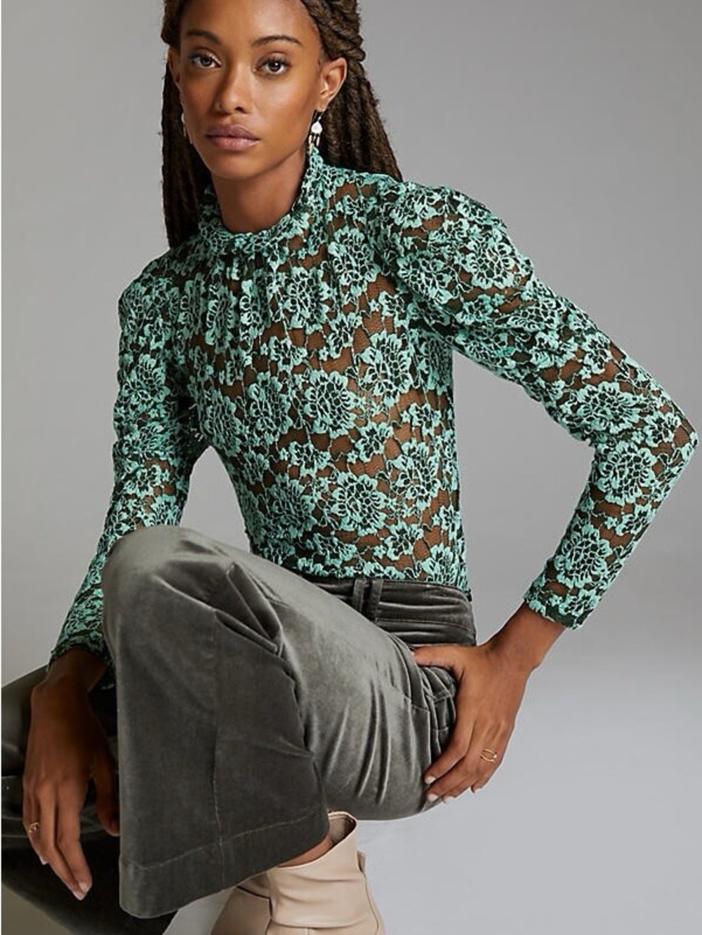 ANTHRO | DOLAN Ivory Sheer Lace Mockneck